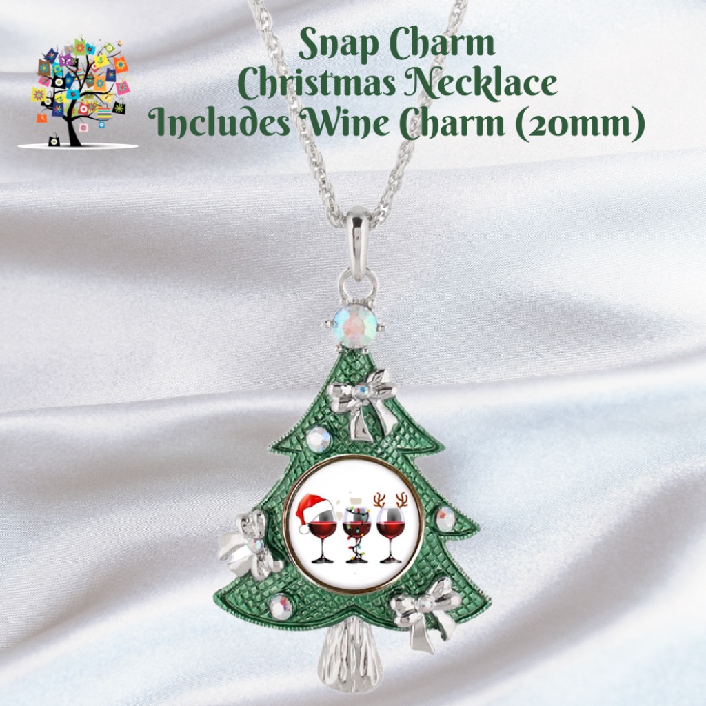 Snap Charm Christmas Tree Pendant Necklace With 20mm Wine Charm And Chain